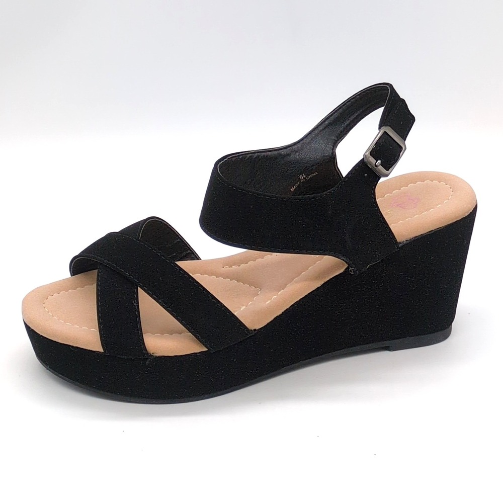 DbDk Fashion Shoes Womens Lyssa 8 Black 5.5 Slingback Sandal Wedge Dressy NEW